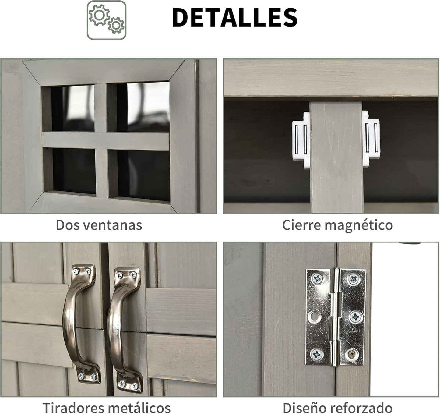 Outsunny Cobertizo de Madera Caseta Exterior Armario Herramientas de Jardinería Doble Puertas Techo Impermeable Compartimientos de Diferentes Tamaños 127.5x50x164cm Madera Maciza