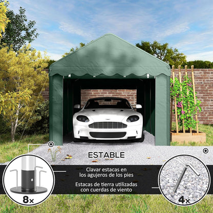 Outsunny Carpa Garaje 6x3 m Garaje Exterior para Coche Impermeable Garaje Portátil Anti-UV con Paredes Laterales Desmontables y 2 Puertas con Cremallera Verde