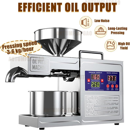 Prensa Aceite Oliva Automática De 820W, Maquina Cortar Aceitunas En Frío Y Caliente para El Hogar, Extractor De Aceite Eléctrico para Aceitunas, Cacahuetes, Sésamo, Soja Y Nueces