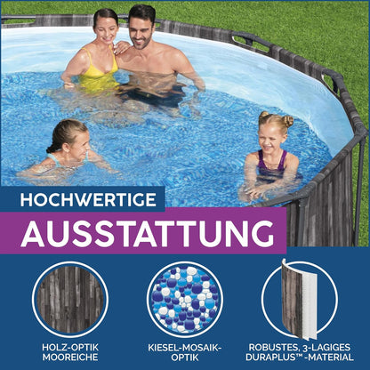 Bestway Steel Pro MAX Frame - Piscina Redonda (366 x 100 cm, Incluye Bomba de Filtro, Efecto Madera)