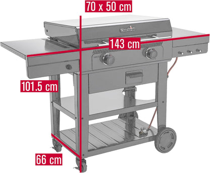 Char-Broil Barbacoa de Gas Versa-Tile, Plancha a Gas de 2 Zonas, Superficie de Cocción: 70 x 50 cm, Sistema de Módulos 3 en 1: Plancha, Parrilla y Horno para Pizza