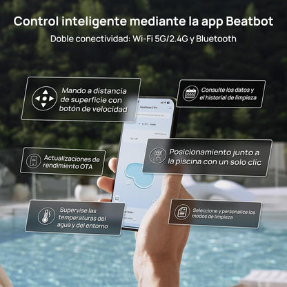 Beatbot AquaSense 2 Pro - Robot Aspirador para Piscina, Limpieza 5 en 2 inigualable, Elimina la Superficie del Agua con navegación remota, estacionamiento de Superficie, aclara el Agua, para Piscinas