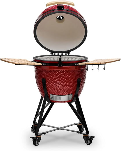 Kamado BONO BBQ - Barbacoa Grande XXL con 10 accesorios - Ø 59 cm Kamado Barbacoa con Accesorios - Parrilla ahumador rojo en la terraza, balcón o jardín