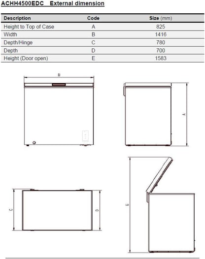 Aspes Congelador Horizontal Blanco ACHH4500EDC. Capacidad 418 Litros, Dual Cooling, 2 Cestas, Bajo Nivel Sonoro, Eficiencia Energética Clase E
