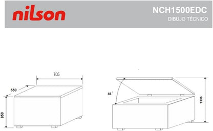 Nilson Congelador Horizontal Blanco NCH1500EDC. Capacidad 142 Litros, Dual Cooling, 4 Star, Modo Super Congelación, Tecnología Cíclica, Puerta Abatible, 1 Cesta, Bajo nivel Sonoro