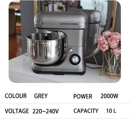 Batidora de pedestal comercial: 2000 W de alta potencia, 10 L de capacidad, control de 8 velocidades con accesorios para panaderías, restaurantes, pizzerías y escuelas.