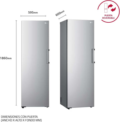 GFT41PZGSZ - Congelador No Frost Total, 1 Puerta, Compresor Smart Inverter, de 355 L y 186 cm, Congelador Vertical con Funcion de Congelacion Rapida, Color Inox