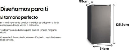 INFINITON Congelador Vertical CV-140L25XEQ, 145 Litros, E, Función Fast Freezing, Congelador 4****, cajón Flap, Tirador integrado, Puerta reversible, Inox