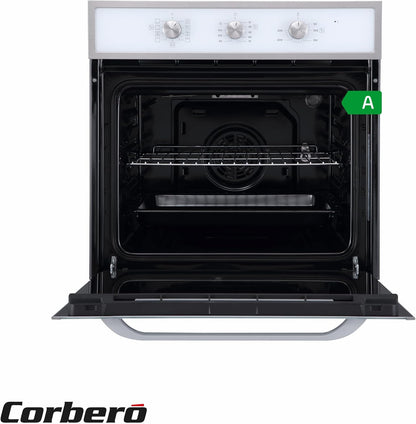 Corberó - Horno convección 70L | CCHM603W | 60x60x58 cm |Convencional con 4 Programas | Luz Interior | Limpieza Hidrólisis | Puerta Doble Cristal | 2100W | Blanco perfil Inox