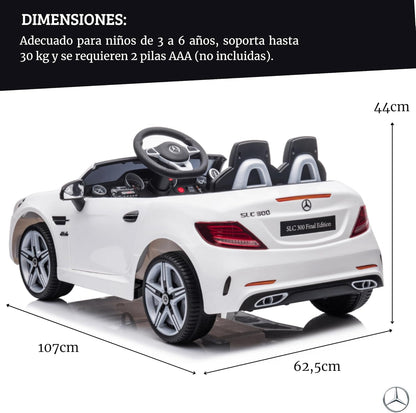 DEVESSPORT Coche Eléctrico Infantil Mercedes SLC 300 12V | con Mando, Faros LED, Música, USB y Apertura de Puertas – para Niños de 3 a 6 Años (Blanco)