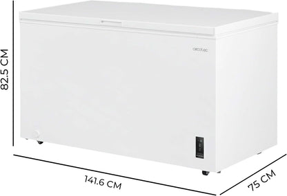 Cecotec Congelador Horizontal 418L Bolero CoolMarket Chest 418P White D. Cesta con Asas, Control Electrónico LED, Ruedas, Bajo Consumo, UltraContact D-Cool, Dual Function, Puerta ZeroG, Fast Freezing