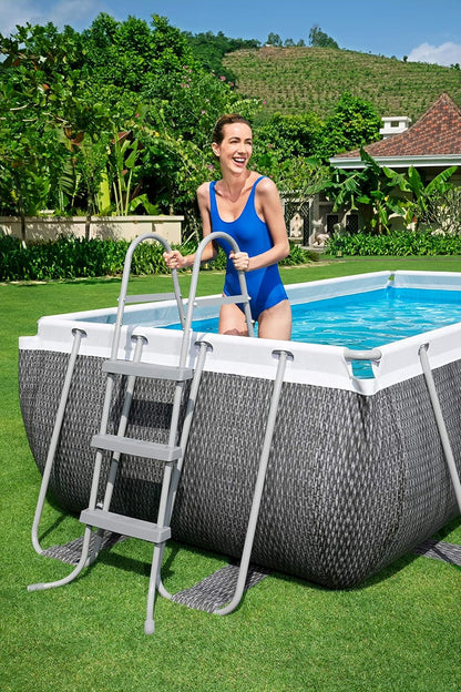 Bestway 56721 - Piscina Desmontable Tubular Power Steel Diseño Rattan 404x201x100 cm Depuradora de cartucho de 2.006 litros/hora Con Escalera