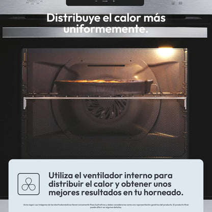 Candy FIDCP X625 L, Horno Multifunción, 70L, Bandeja y Rejilla, Limpieza Aquactiva, Convección + Ventilador radial, 8 Funciones, Display Timer Touch, Mandos Push&Pull, Puerta 2 Cristales, Inox y Negro