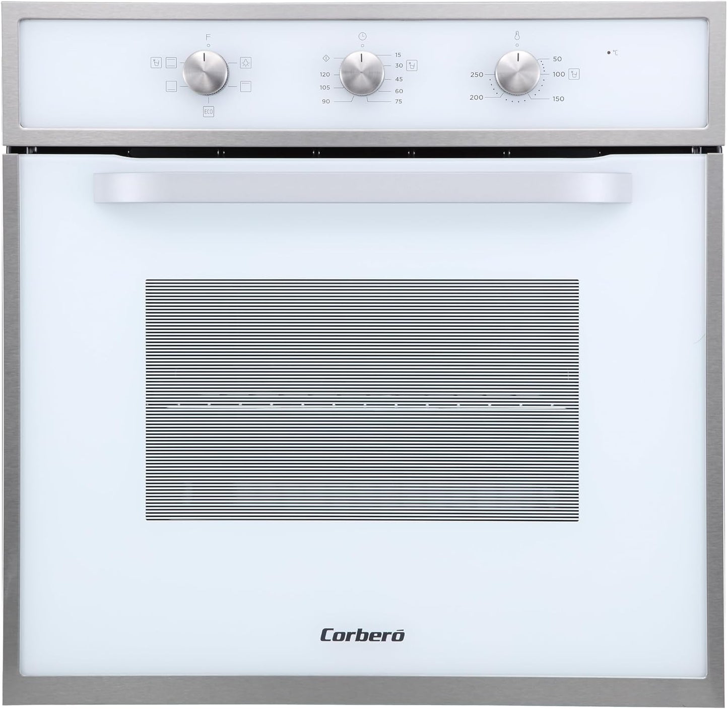 Corberó - Horno convección 70L | CCHM603W | 60x60x58 cm |Convencional con 4 Programas | Luz Interior | Limpieza Hidrólisis | Puerta Doble Cristal | 2100W | Blanco perfil Inox