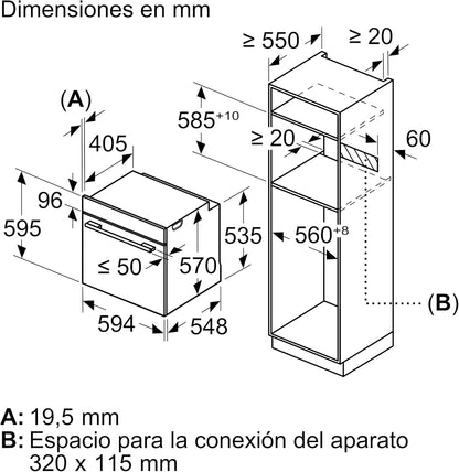 Bosch - Horno Multifunción, Serie 4, 60 cm. de ancho, Asistente de limpieza con agua, 3D Hotair, Acero, HBA514ES3