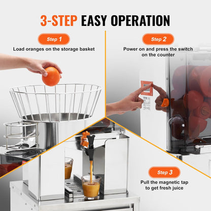 VEVOR Exprimidor de Cítricos Eléctrico 120 W Extractor de Zumo de Naranja Comercial Automático con Filtro Extraíble Cubo de Recolección de Cáscaras y Grifo para Restaurantes, Cafeterías, Fruterías