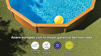 Gre KITPR353W Piscina de Acero Elevada, Redonda con Aspecto Madera, Piscinas Desmontables para Jardín, 350 x120 cm, Sicilia