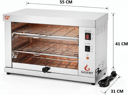 Tostador Eléctrico Industrial de Cuarzo 2 Plantas, 3000W, Acero Inoxidable, Parrilla y Bandeja Recogemigas Extraíbles, Uso Profesional Hostelería
