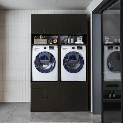 • Armario para lavadora con placa extraíble • Ahorro de espacio • Práctico • Ideal para lavadero (roble negro, 2 x armarios + 2 x accesorios (230 cm de alto)