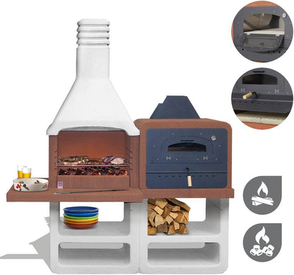Sarom Portofino Barbacoa de jardín con chimenea y horno de acero inoxidable