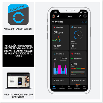 Garmin fēnix 8-51mm - Reloj de Alto Rendimiento GPS Multideporte con Pantalla táctil AMOLED, Linterna LED, Altavoz y micrófono Integrados, Mapas y hasta 29 días de autonomía, Negro