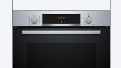 Bosch - Horno Multifunción, Serie 4, 60 cm. de ancho, Asistente de limpieza con agua, 3D Hotair, Acero, HBA514ES3