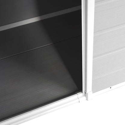 Wasabi - Caseta de Resina Jardín Unit 1.4 – Ventana Luz Natural - Suelo Incluido - Paneles 12mm de Espesor - Gris Blanco - Cobertizo PVC Almacenaje Exterior - 1,37m2 - Techo Plano