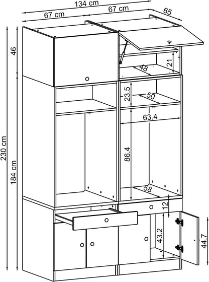 • Armario para lavadora con placa extraíble • Ahorro de espacio • Práctico • Ideal para lavadero (roble negro, 2 x armarios + 2 x accesorios (230 cm de alto)