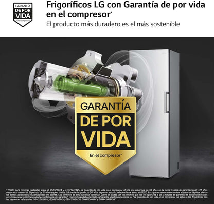 GFT41PZGSZ - Congelador No Frost Total, 1 Puerta, Compresor Smart Inverter, de 355 L y 186 cm, Congelador Vertical con Funcion de Congelacion Rapida, Color Inox