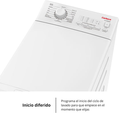 Corberó - Lavadora Carga Superior 6.5kg| CLACSM6524 | 1200 RPM | 16 Programas, Función Vapor, ECO, limpieza tambor| Inicio Diferido| Lavado Rápido | Planchado Fácil | Indicadores LED | Blanco