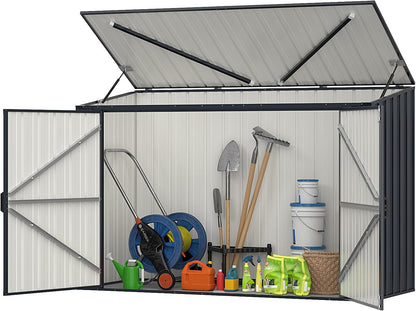 GOPLUS 1,9 m³ Caseta de Jardín de Acero Galvanizado, 193 x 86 x 127 cm, Cobertizo Exterior con Doble Puerta con Cerraduras, Palanca Hidráulica, Casa para Herramientas, Bicicletas, Cubos de Basura