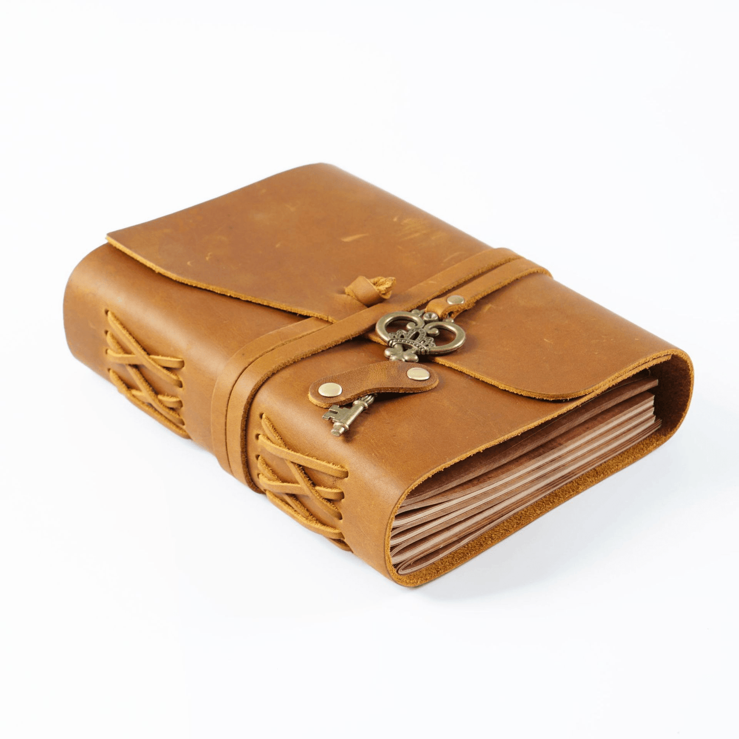 Handmade Crazy Horse Leather Journal with Vintage Key