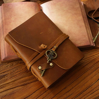 Handmade Crazy Horse Leather Journal with Vintage Key