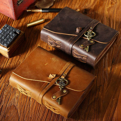 Handmade Crazy Horse Leather Journal with Vintage Key