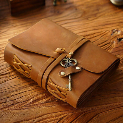 Handmade Crazy Horse Leather Journal with Vintage Key