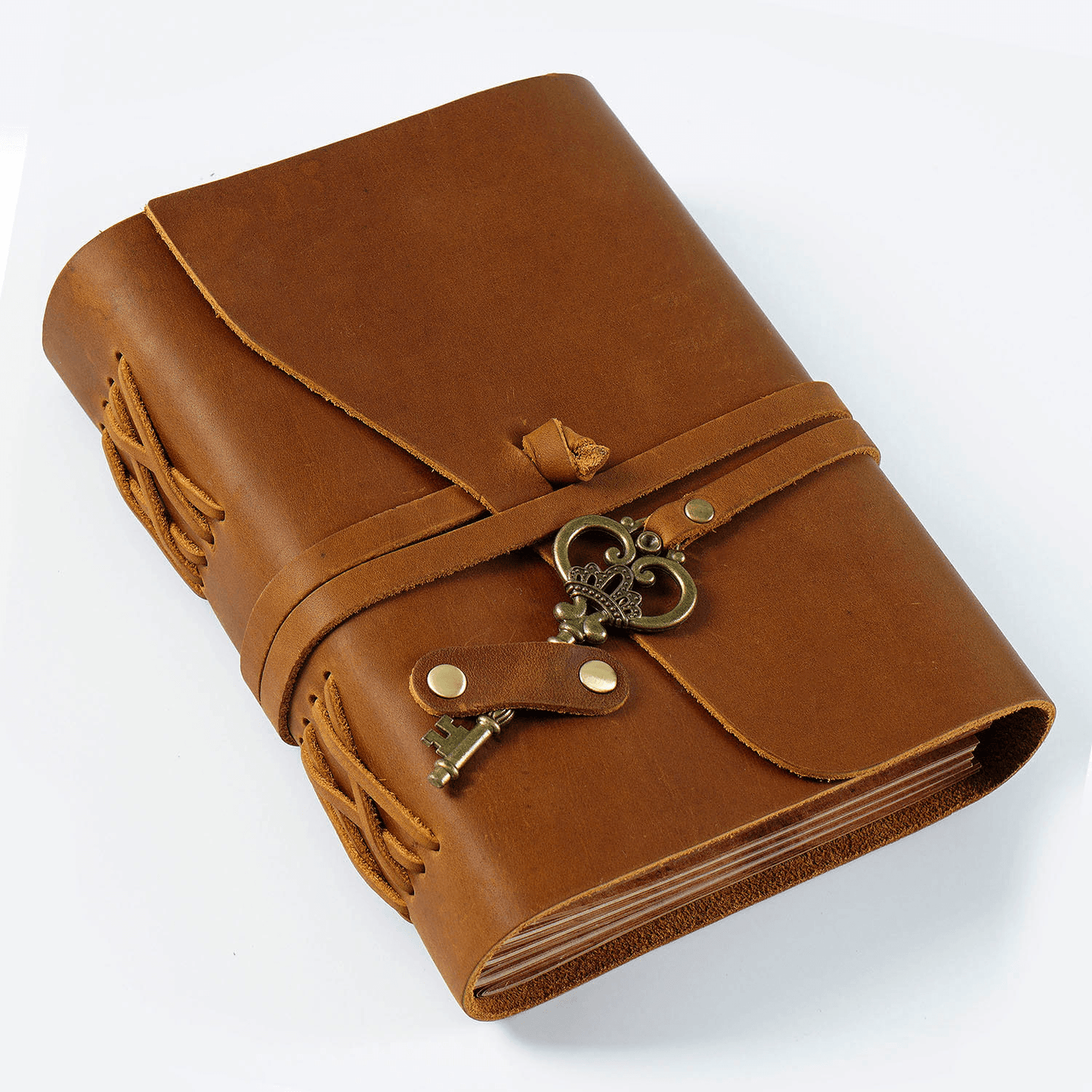 Handmade Crazy Horse Leather Journal with Vintage Key