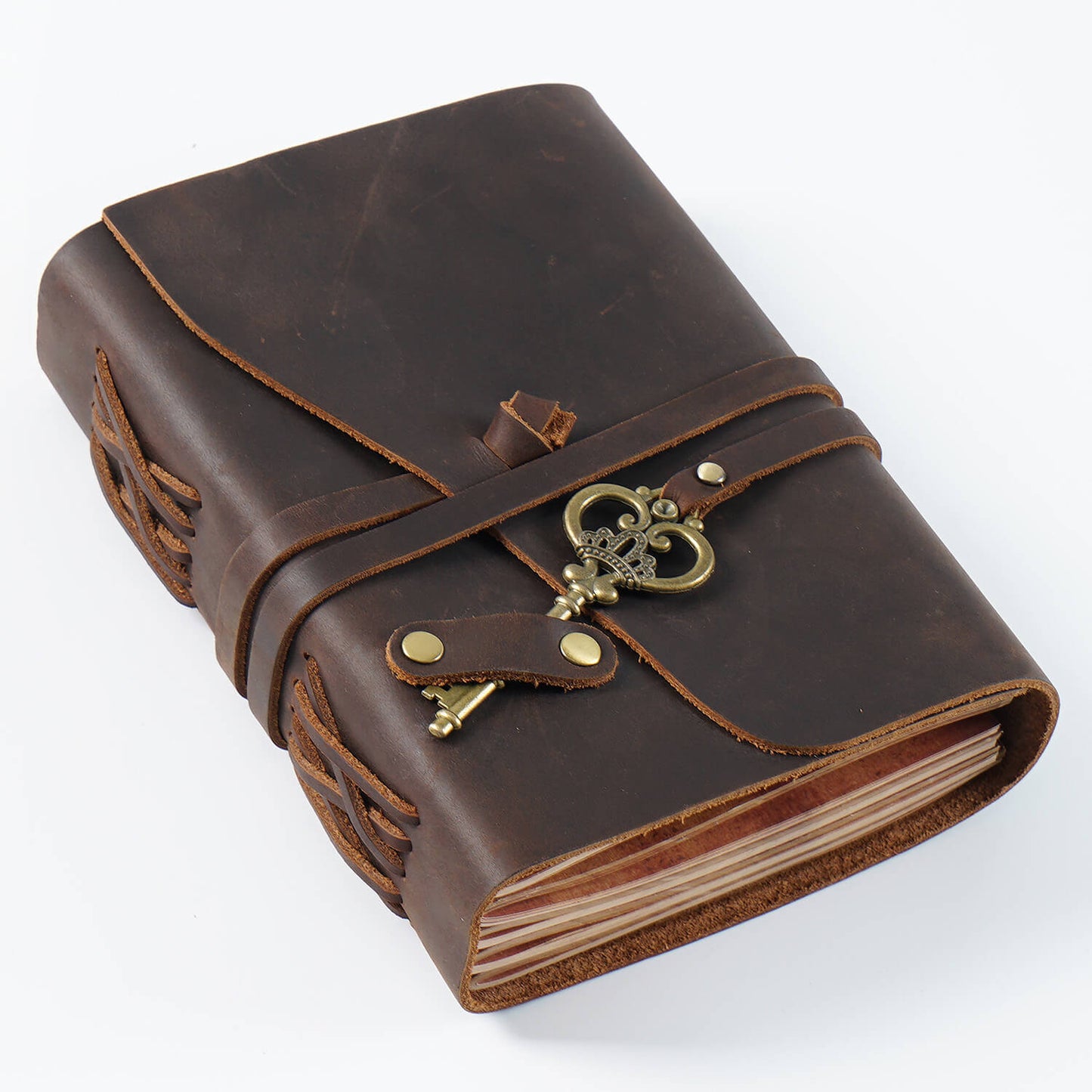 Handmade Crazy Horse Leather Journal with Vintage Key