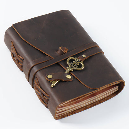 Handmade Crazy Horse Leather Journal with Vintage Key