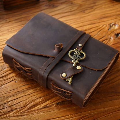 Handmade Crazy Horse Leather Journal with Vintage Key