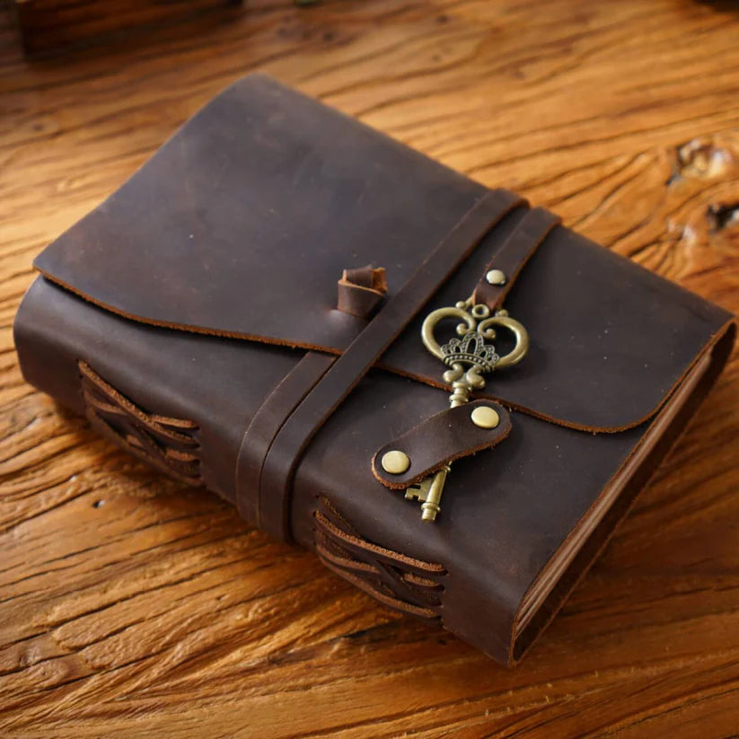 2026 Handmade Crazy Horse Leather Journal with Vintage Key