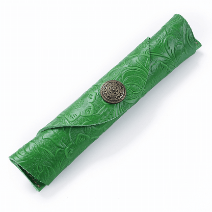 Leather Pen Case – Slim Roll Pencil Pouch with Vintage Button Closure