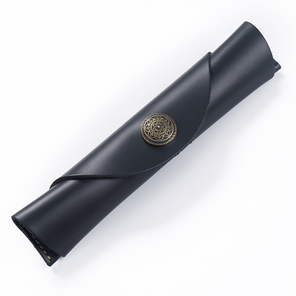Leather Pen Case – Slim Roll Pencil Pouch with Vintage Button Closure