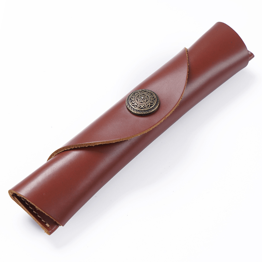 Leather Pen Case – Slim Roll Pencil Pouch with Vintage Button Closure