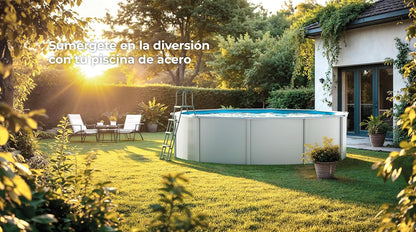 Piscina de Acero Elevada,Redonda con Aspecto Acero Blanco. Piscinas Desmontables para Jardín 550 x 132 cm - Piscina Gre KITPROV508 Atlantis.