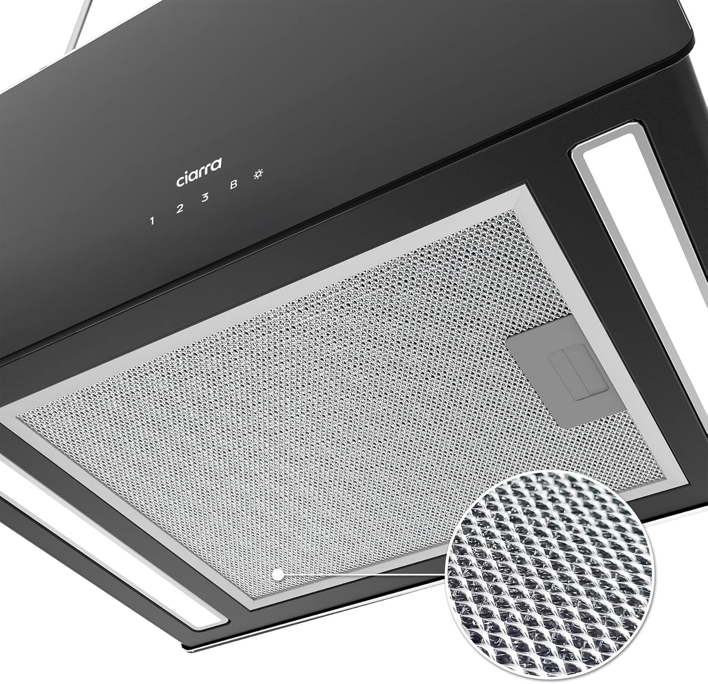 CIARRA CBCB4850 Campana Extractora en Isla sin Salida de Humos Clase A+++ 48cm 700m³/ h WiFi y Control Táctil Filtro de Carbón Incluido 4 Velocidades 2 Luces LED Negro