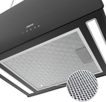 CIARRA CBCB4850 Campana Extractora en Isla sin Salida de Humos Clase A+++ 48cm 700m³/ h WiFi y Control Táctil Filtro de Carbón Incluido 4 Velocidades 2 Luces LED Negro