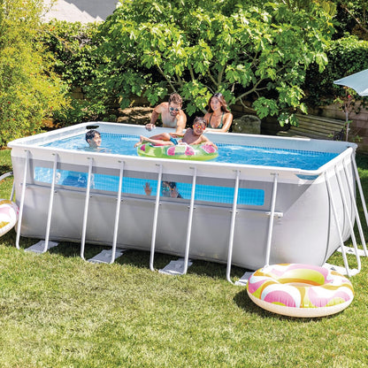 Intex Piscina Desmontable Rectangular Prism Frame, 400x200x122 cm, Material Triple Capa, Capacidad 8.418 L, Ventana panorámica, Tapiz, Cobertor, Depuradora de Cartucho, Escalera (56029)