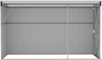 Caseta adosada Antracita, 118x288x178 cm, de Acero galvanizado, caseta de jardín metálica con Suelo, fijada a la Pared, cobertizo para Herramientas y Muebles de jardín.