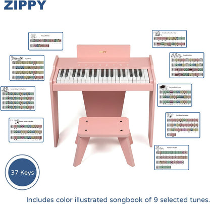 Teclado de Piano para niños, Piano Digital de 37 Teclas, Juguete de Instrumentos de Aprendizaje de música, Piano de Madera para 3 + niñas y niños (Rosa Plus)