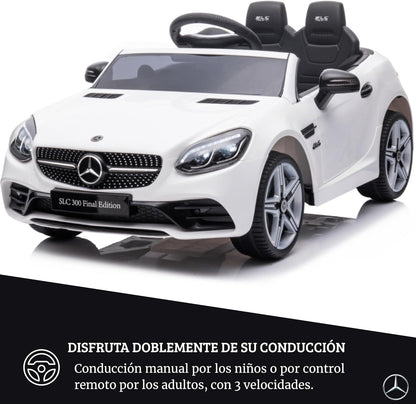 DEVESSPORT Coche Eléctrico Infantil Mercedes SLC 300 12V | con Mando, Faros LED, Música, USB y Apertura de Puertas – para Niños de 3 a 6 Años (Blanco)